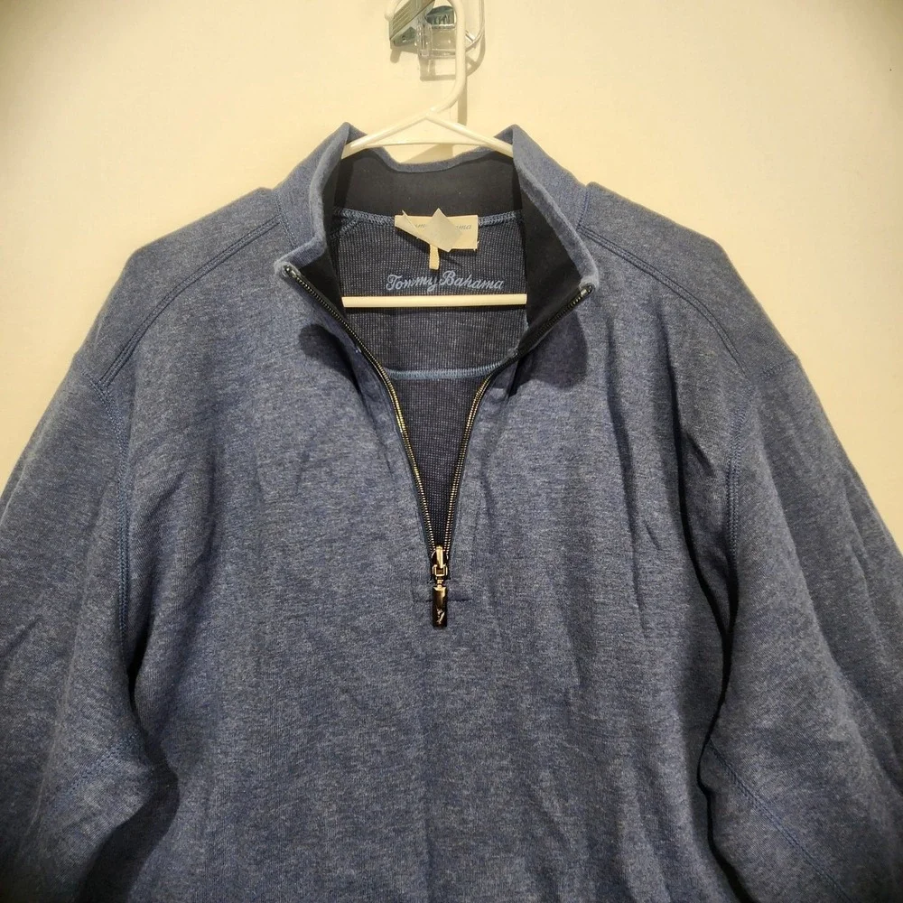 Tommy Bahama Men's Pullover Reversible Casual Sweater 1/4 Zip Blue Size‎ XL